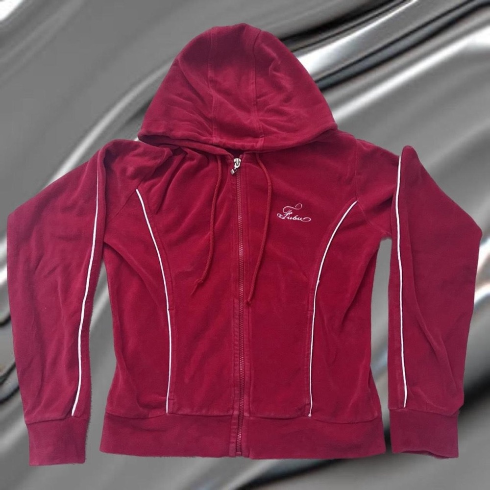 Rare Vintage 2000s FUBU Logo Velour Zip Up Hoodie.
